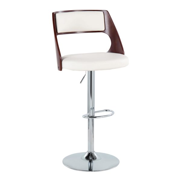 Cecina Mid Century Modern White Faux Leather Barstool w Oval Footrest Set of 2 1