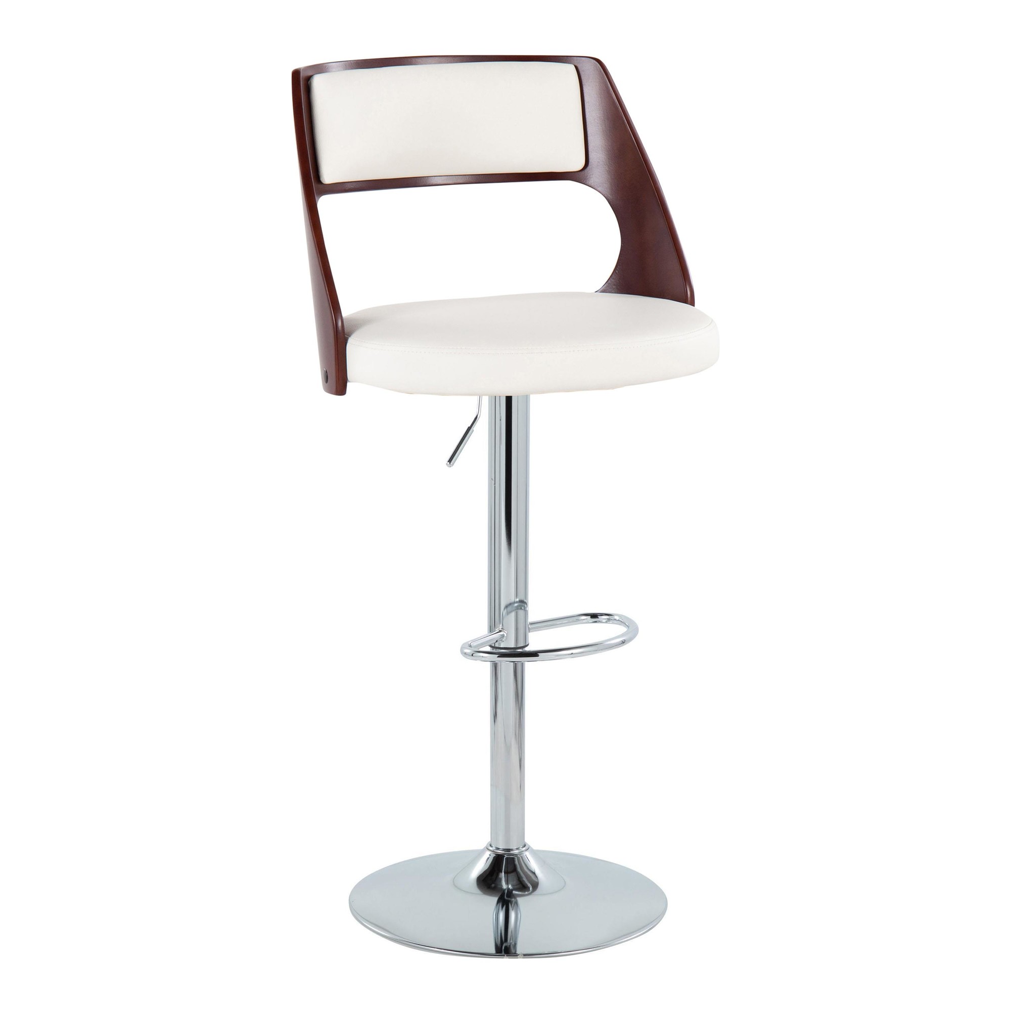 Cecina Mid-Century Modern White Faux Leather Barstool w/ Oval Footrest (Set of 2) 2 Cecina Mid-Century Modern White Faux Leather Barstool w/ Oval Footrest (Set of 2) - Image 2