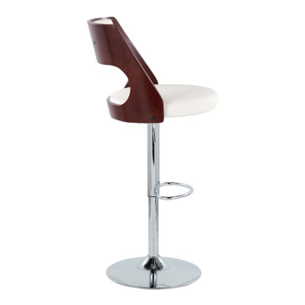 Cecina Mid Century Modern White Faux Leather Barstool w Oval Footrest Set of 2 2