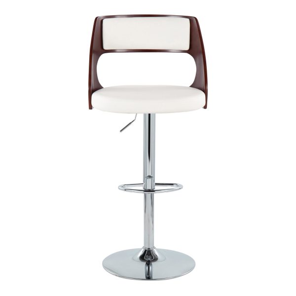 Cecina Mid Century Modern White Faux Leather Barstool w Oval Footrest Set of 2 5