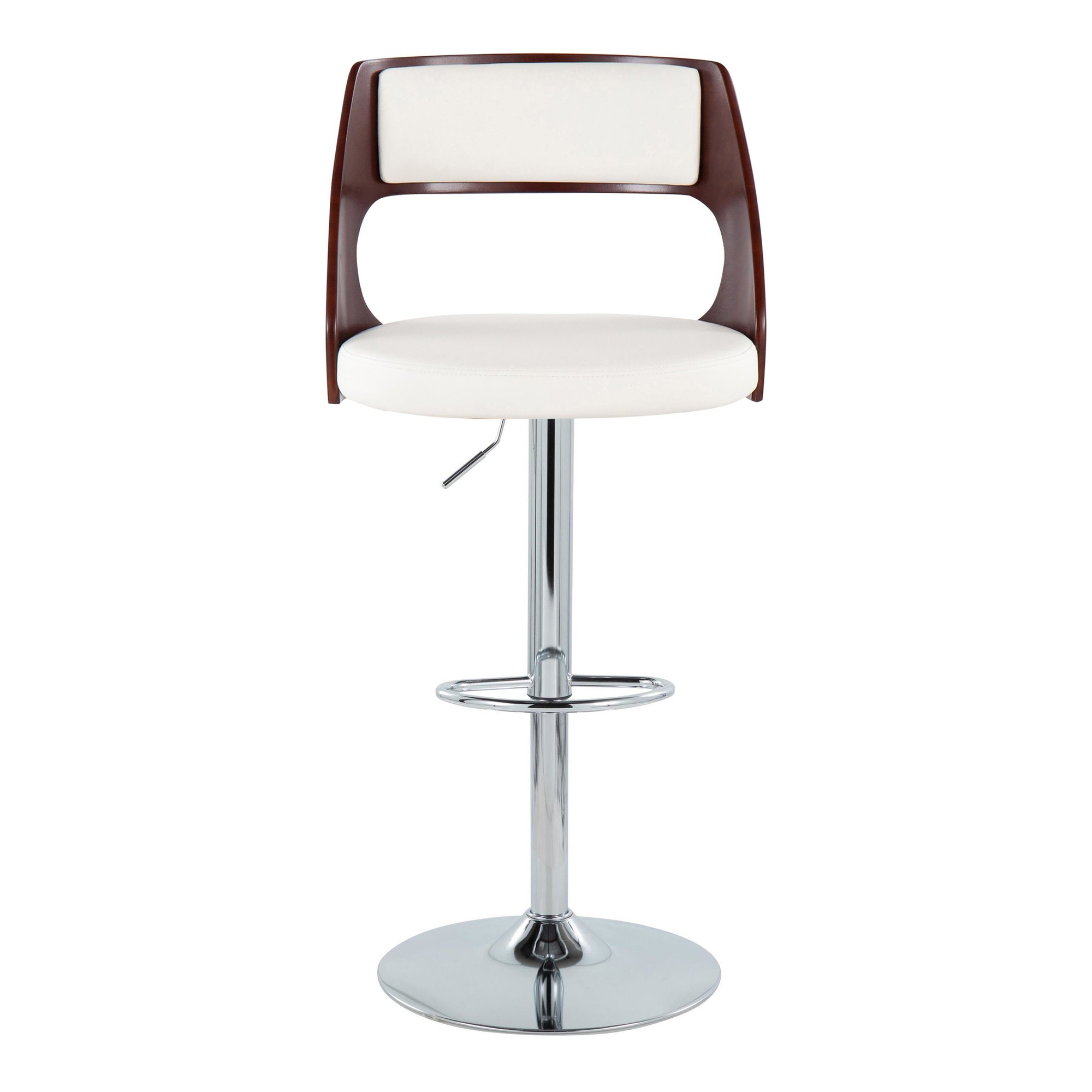 Cecina Mid-Century Modern White Faux Leather Barstool w/ Oval Footrest (Set of 2) 6 Cecina Mid-Century Modern White Faux Leather Barstool w/ Oval Footrest (Set of 2) - Image 6