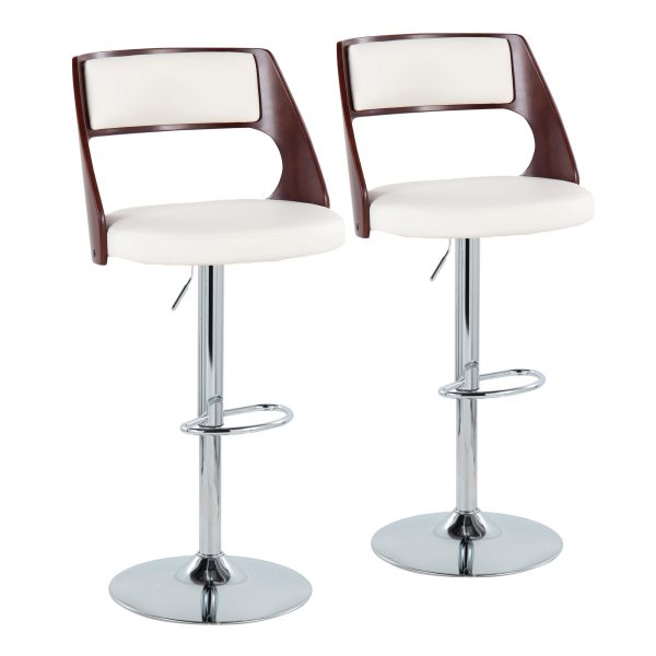 Cecina Mid Century Modern White Faux Leather Barstool w Oval Footrest Set of 2