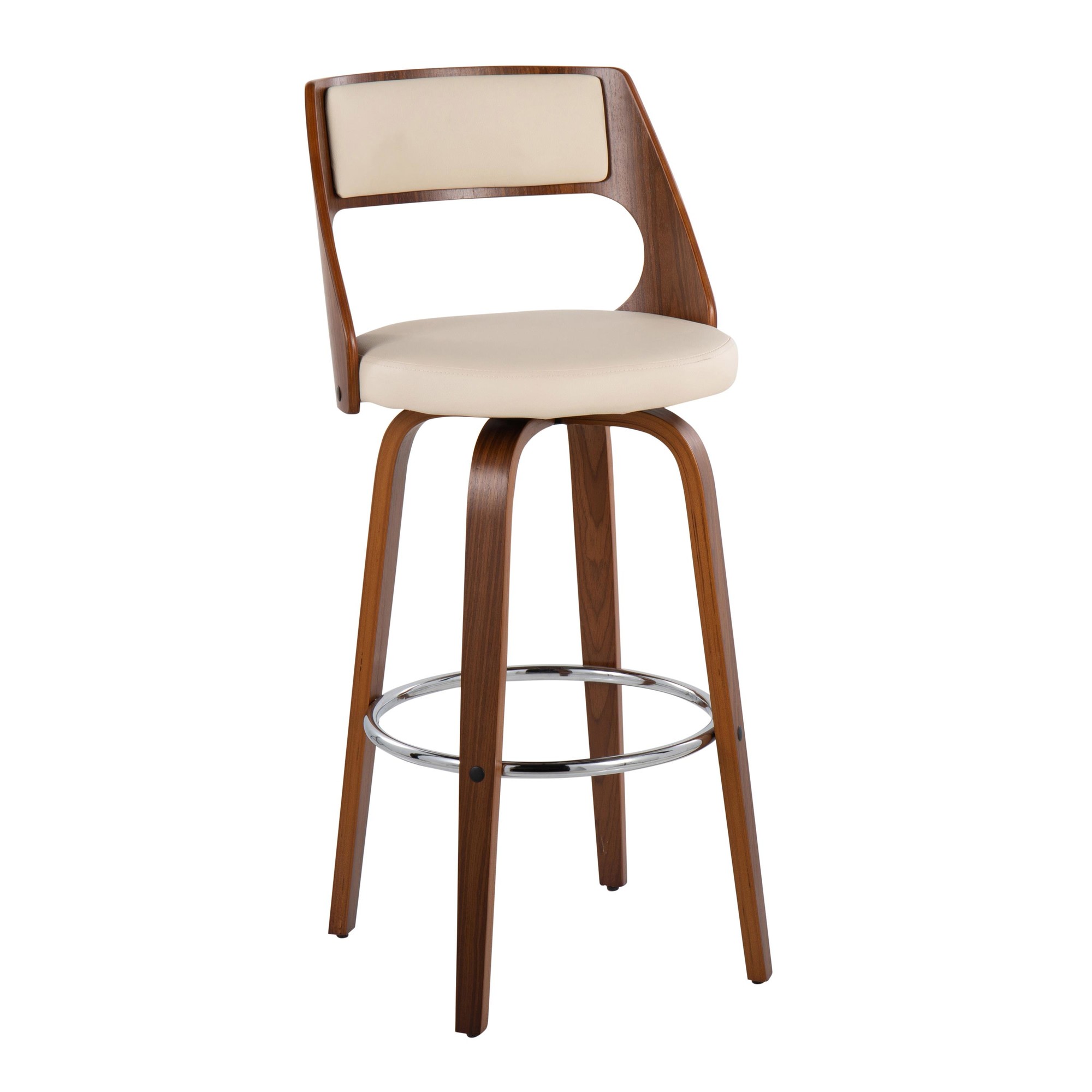Cecina Mid-Century Walnut and Cream Swivel Barstools (Set of 2) 4 Cecina Mid-Century Walnut and Cream Swivel Barstools (Set of 2) - Image 4