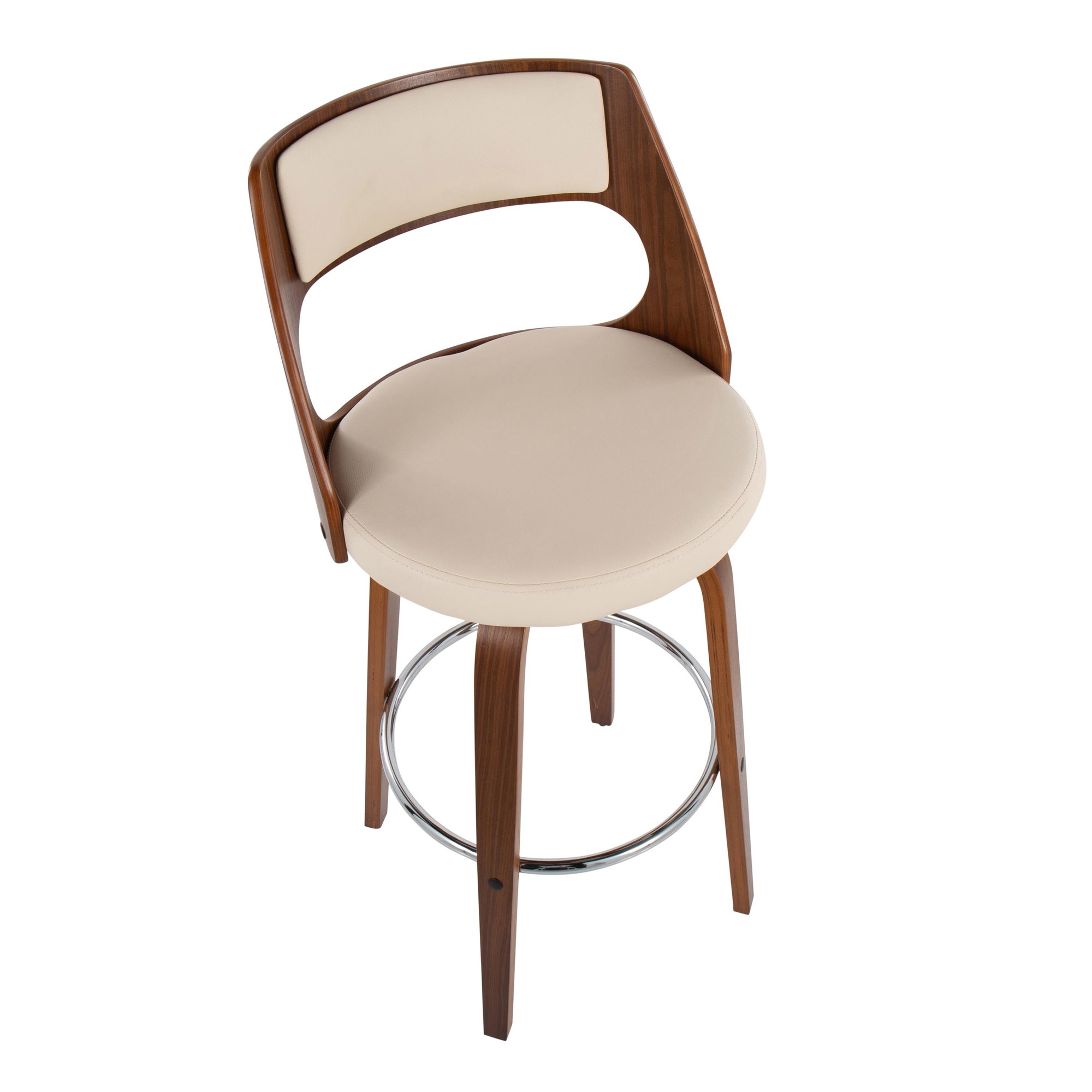 Cecina Mid-Century Walnut and Cream Swivel Barstools (Set of 2) 9 Cecina Mid-Century Walnut and Cream Swivel Barstools (Set of 2) - Image 9