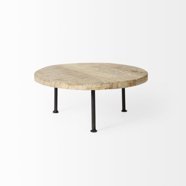 Cedric 15L x 15W x 6H Round Light Brown Wood w Black Metal Legs Decorative Display Stand 2