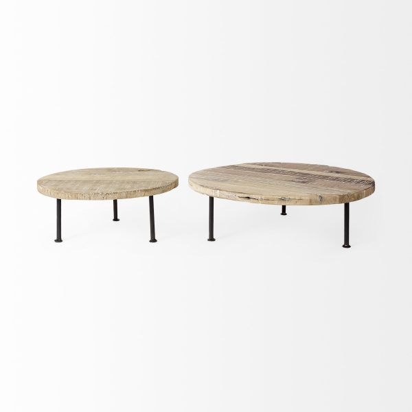 Cedric 15L x 15W x 6H Round Light Brown Wood w Black Metal Legs Decorative Display Stand 4