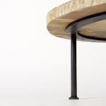 Cedric 15L x 15W x 6H Round Light Brown Wood w/ Black Metal Legs Decorative Display Stand