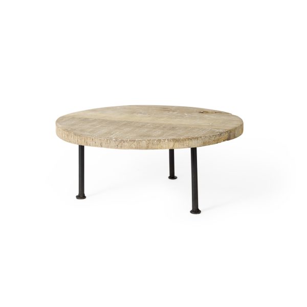 Cedric 15L x 15W x 6H Round Light Brown Wood w Black Metal Legs Decorative Display Stand