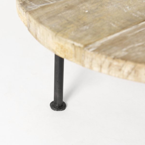 Cedric 15L x 15W x 6H Round Light Brown Wood w Black Metal Legs Decorative Display Stand 7