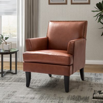 Celadon Brown Vegan Leather Nailhead Trim Armchair