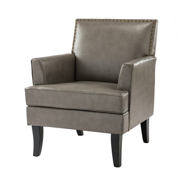 Celadon Grey Vegan Leather Nailhead Trim Accent Armchair 1