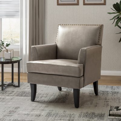 Celadon Grey Vegan Leather Nailhead Trim Accent Armchair