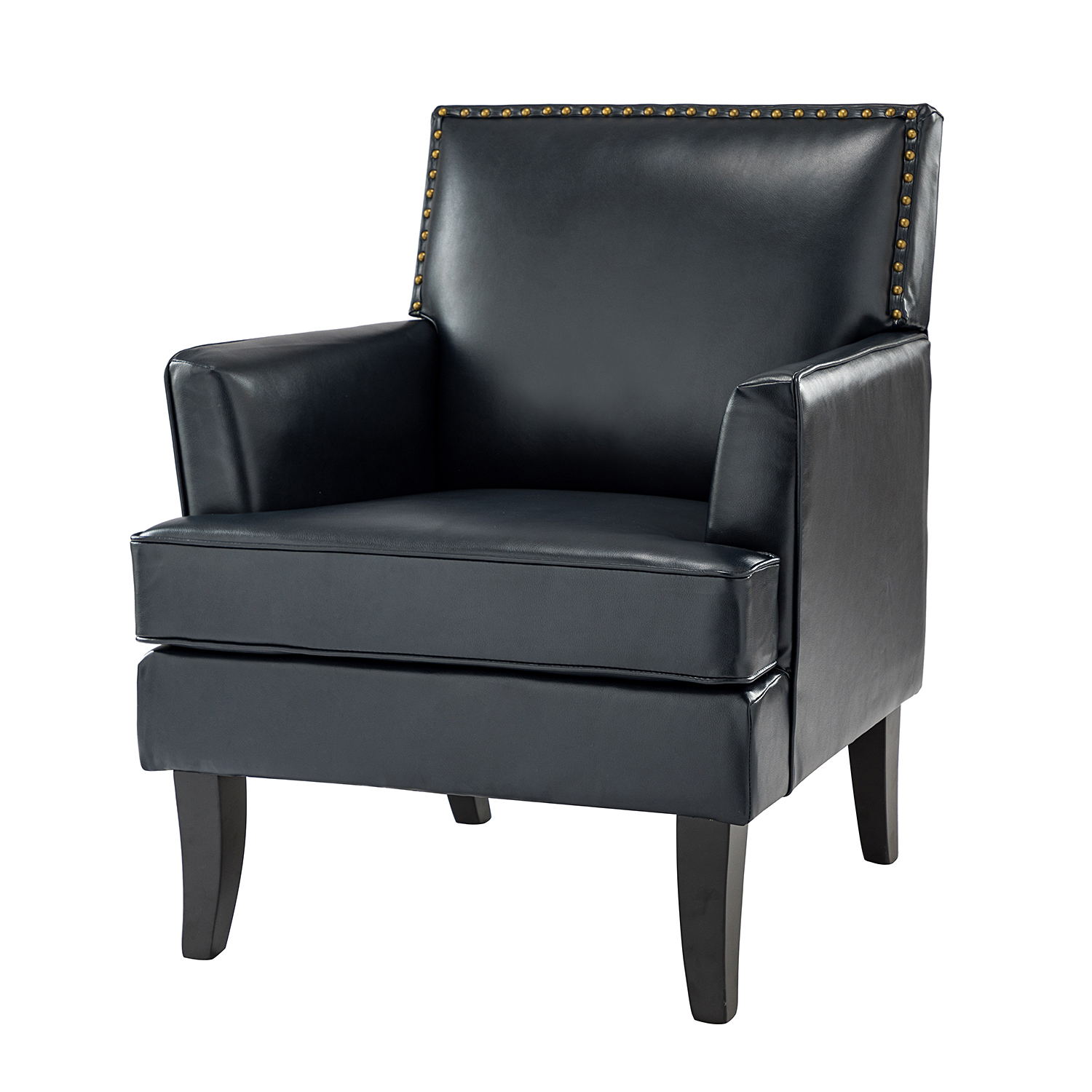 Celadon Navy Vegan Leather Nailhead Trim Accent Armchair 2 Celadon Navy Vegan Leather Nailhead Trim Accent Armchair - Image 2