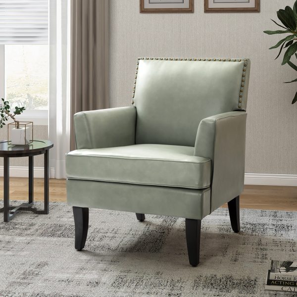 Celadon Sage Vegan Leather Nailhead Trim Armchair
