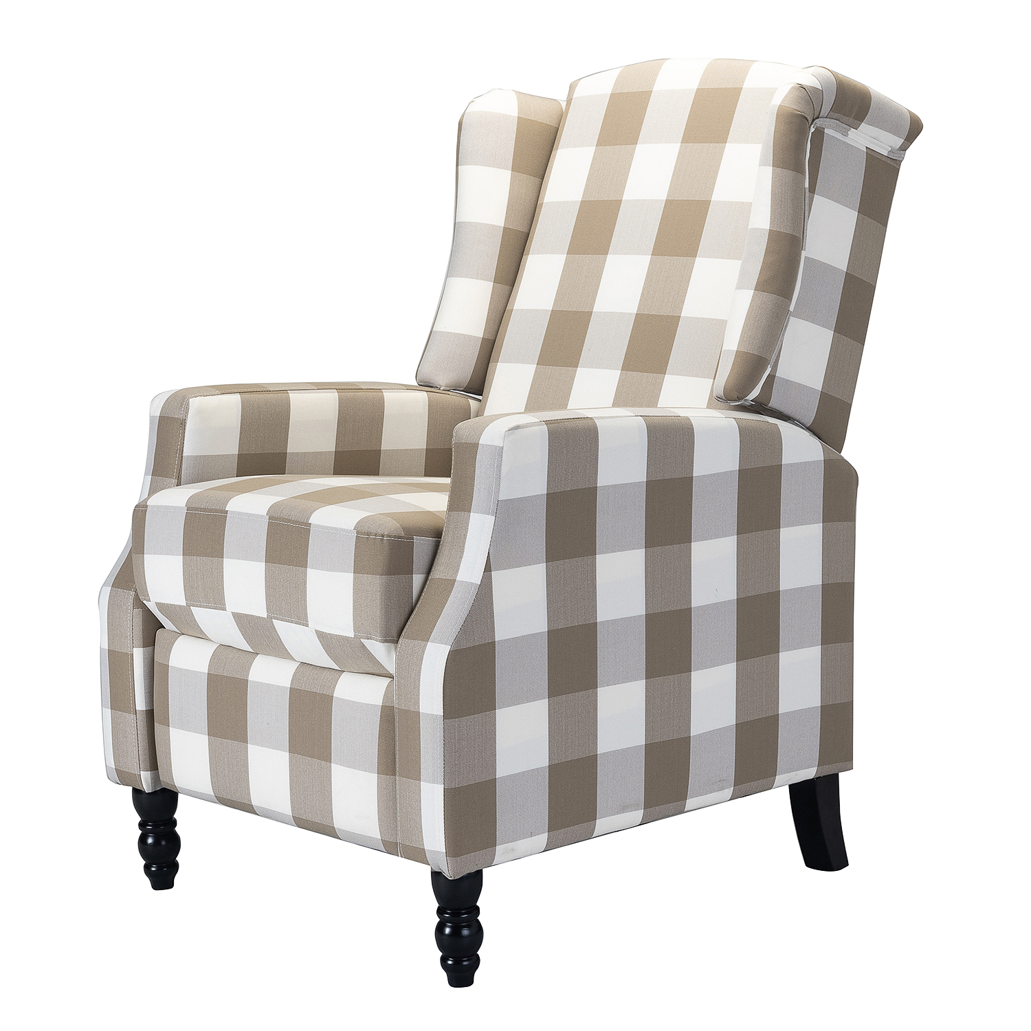 Celia Beige Buffalo Check Wingback Push Back Recliner 2 Celia Beige Buffalo Check Wingback Push Back Recliner - Image 2