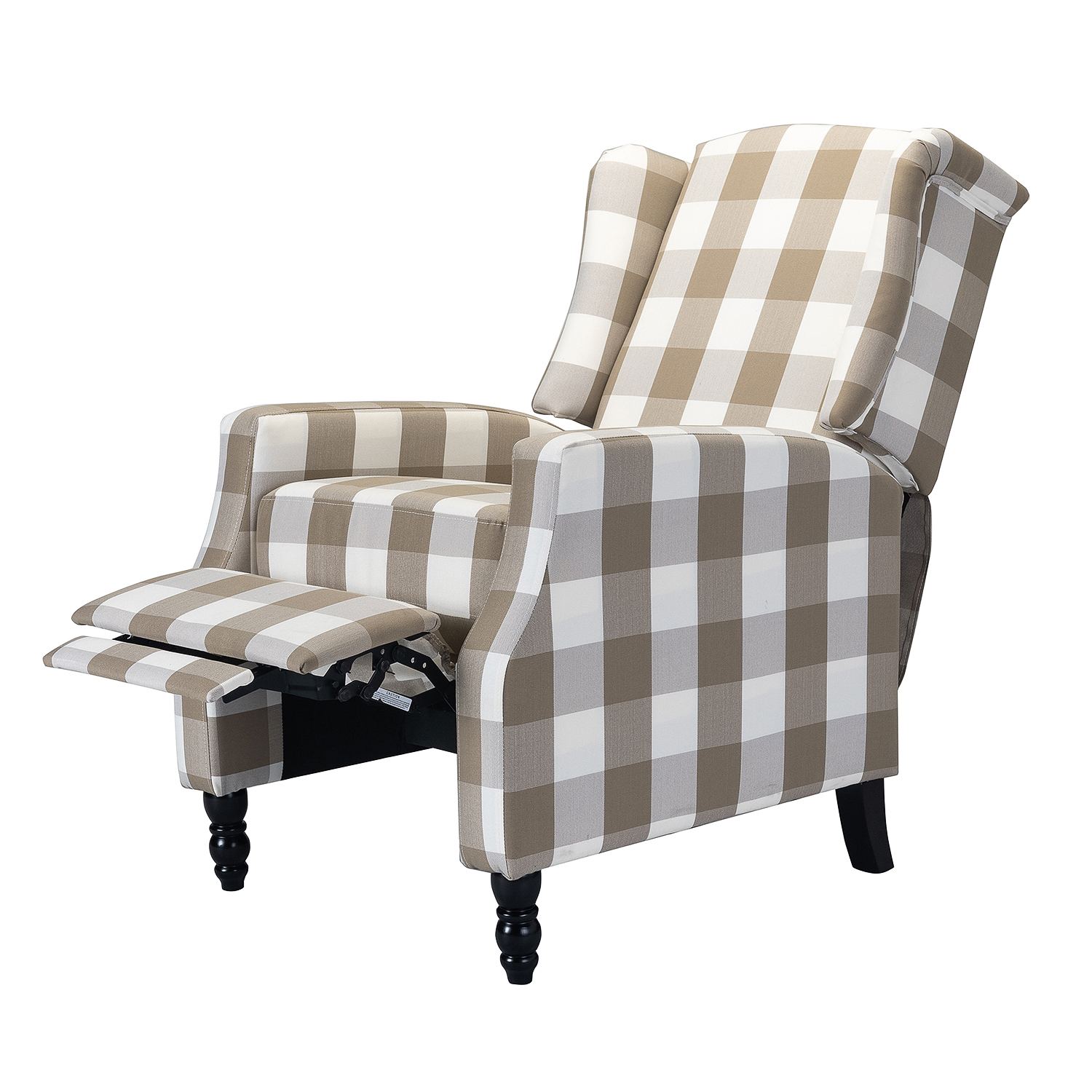 Celia Beige Buffalo Check Wingback Push Back Recliner 4 Celia Beige Buffalo Check Wingback Push Back Recliner - Image 4