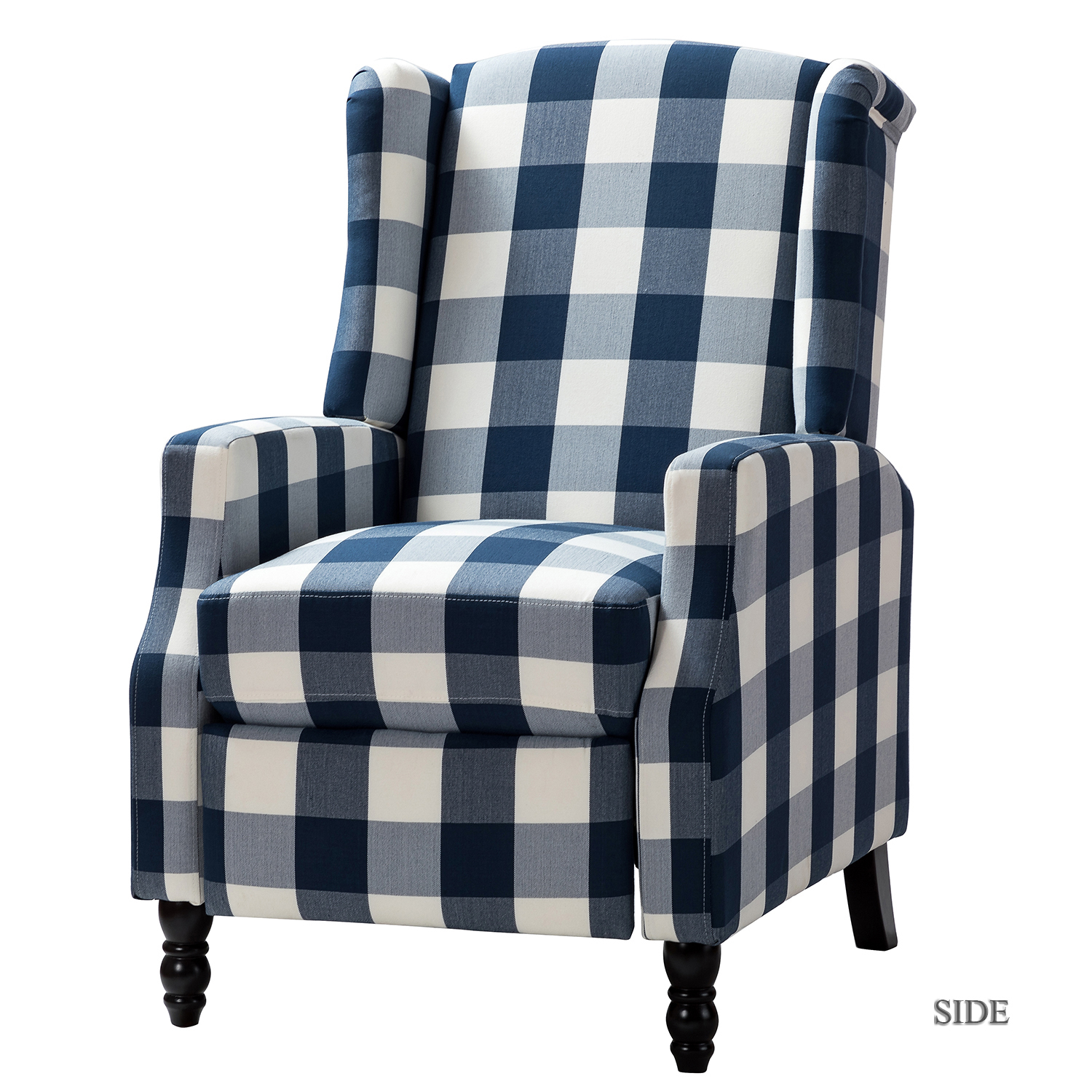 Celia Navy Wingback Buffalo Check Push-Back Recliner 2 Celia Navy Wingback Buffalo Check Push-Back Recliner - Image 2