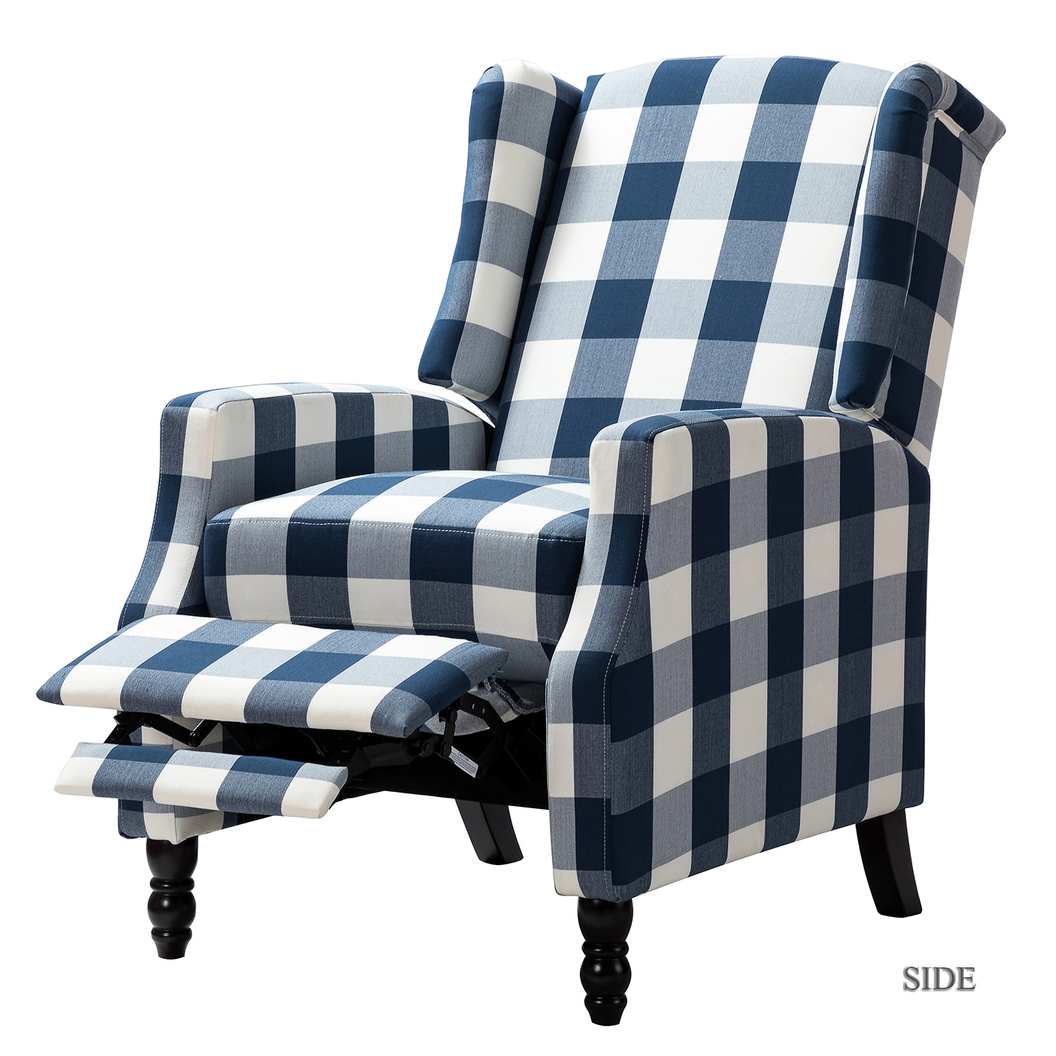 Celia Navy Wingback Buffalo Check Push-Back Recliner 4 Celia Navy Wingback Buffalo Check Push-Back Recliner - Image 4