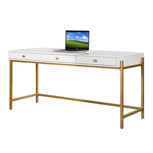 Celia White Gold Finish Metal and Wood Desk