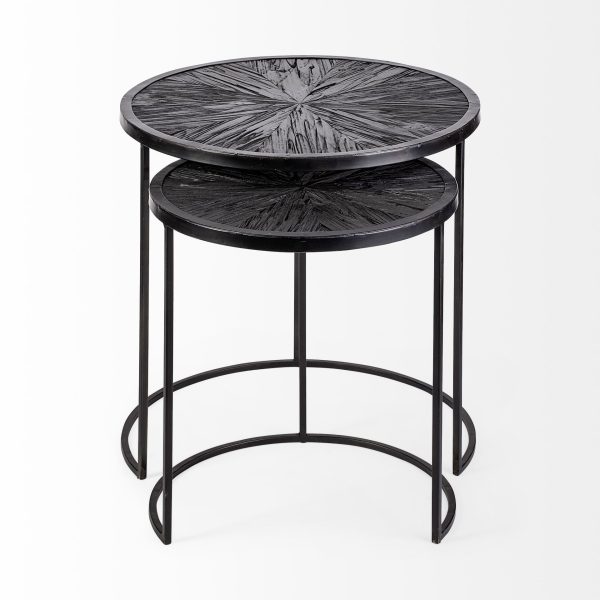 Chakra 19.7 Set of Two Round Dark Wood Top Black Frame Accent Tables 2