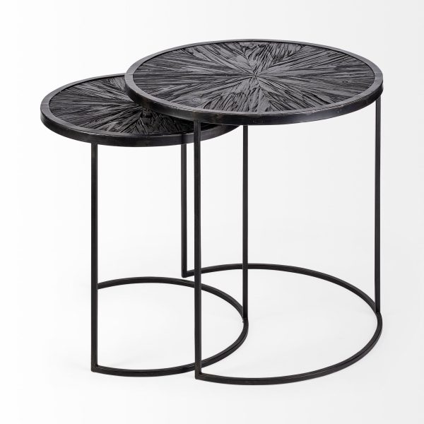 Chakra 19.7 Set of Two Round Dark Wood Top Black Frame Accent Tables 3
