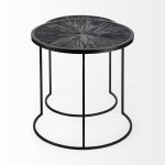 Chakra 19.7" Set of Two Round Dark Wood Top Black Frame Accent Tables