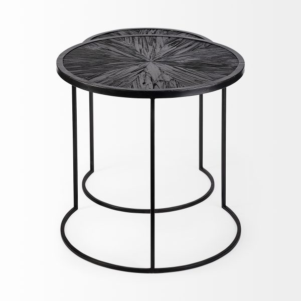 Chakra 19.7 Set of Two Round Dark Wood Top Black Frame Accent Tables 4