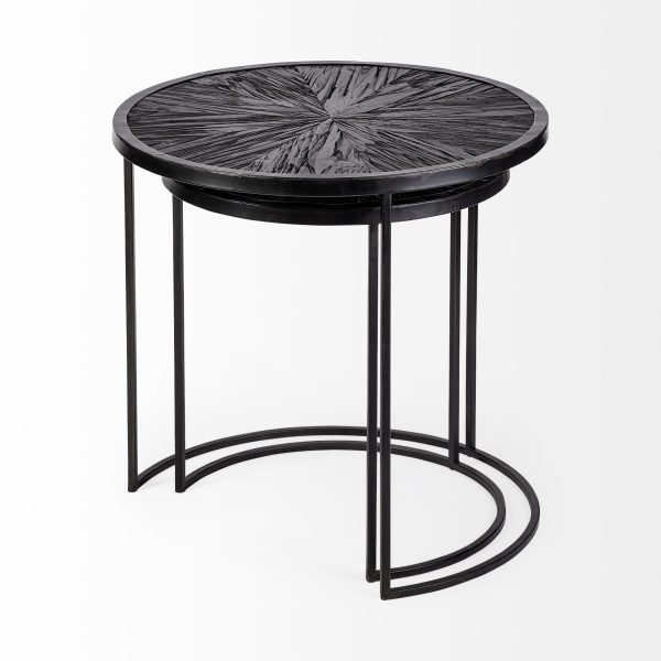 Chakra 19.7 Set of Two Round Dark Wood Top Black Frame Accent Tables 5