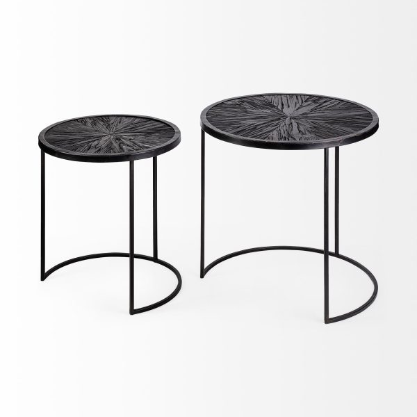Chakra 19.7 Set of Two Round Dark Wood Top Black Frame Accent Tables 6