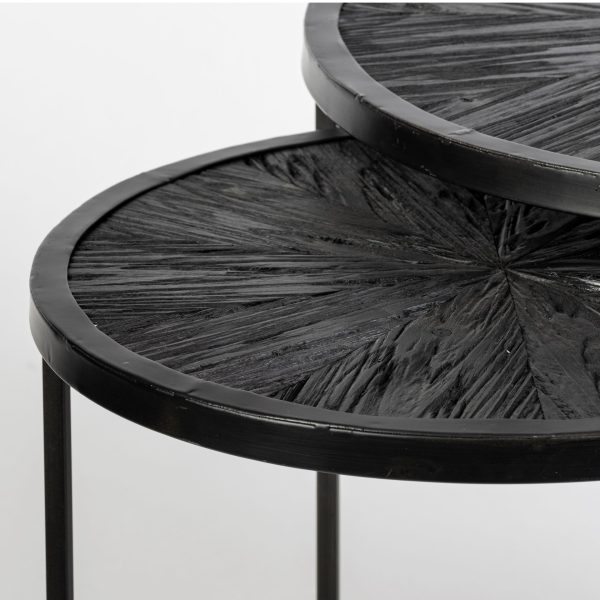Chakra 19.7 Set of Two Round Dark Wood Top Black Frame Accent Tables 8