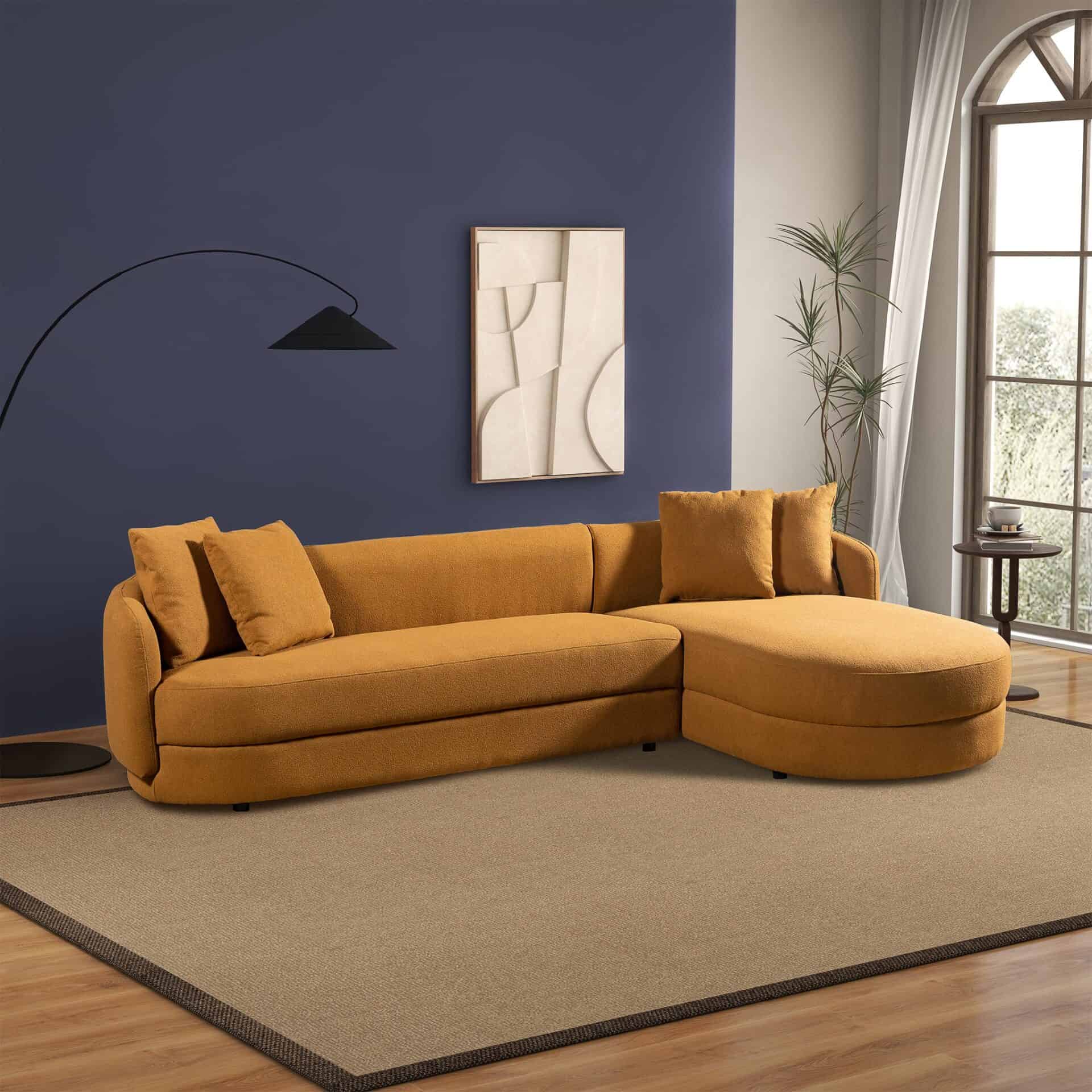 Cognac Boucle L-Shaped Sectional Sofa with Chaise 3 Cognac Boucle L-Shaped Sectional Sofa with Chaise - Image 3