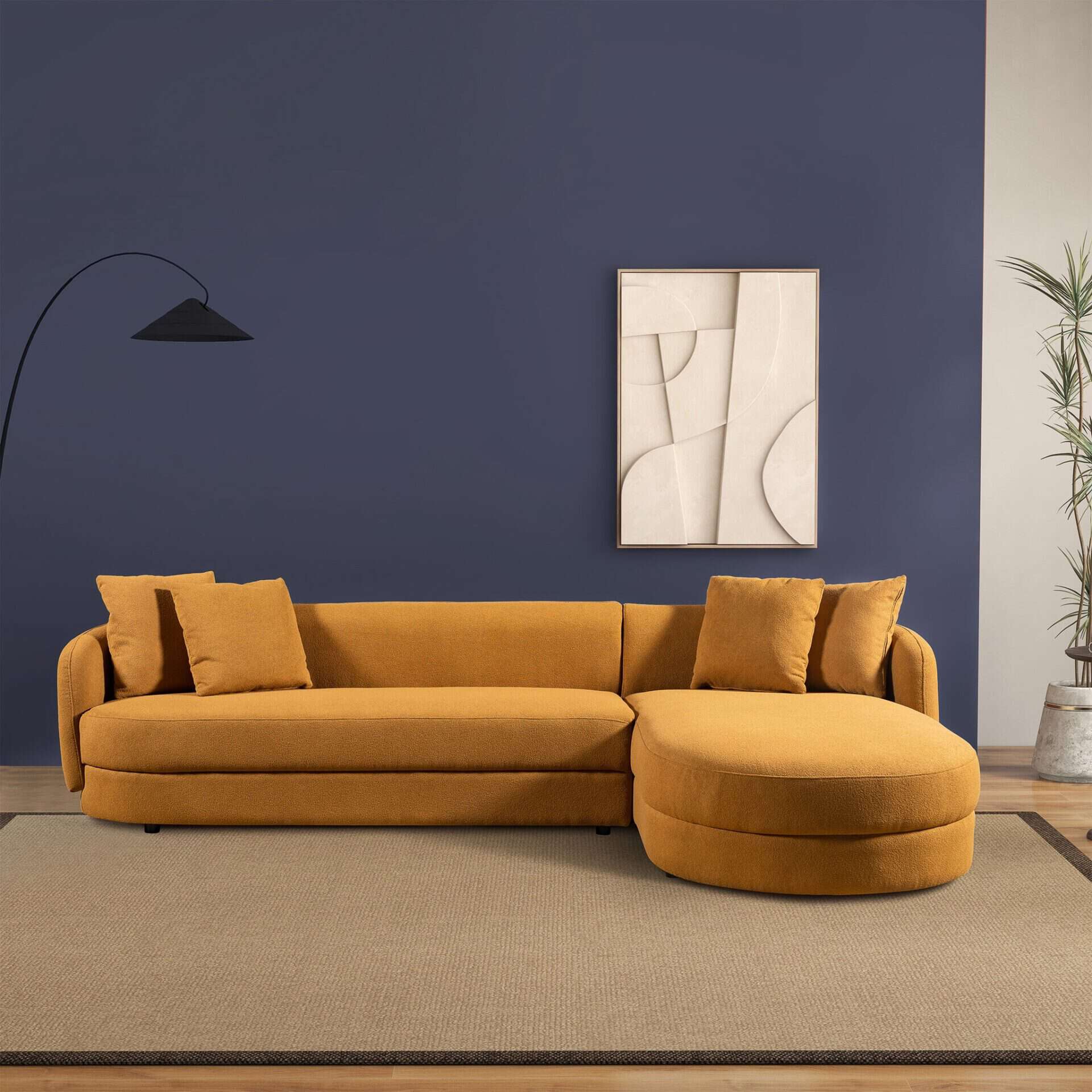 Cognac Boucle L-Shaped Sectional Sofa with Chaise 2 Cognac Boucle L-Shaped Sectional Sofa with Chaise - Image 2