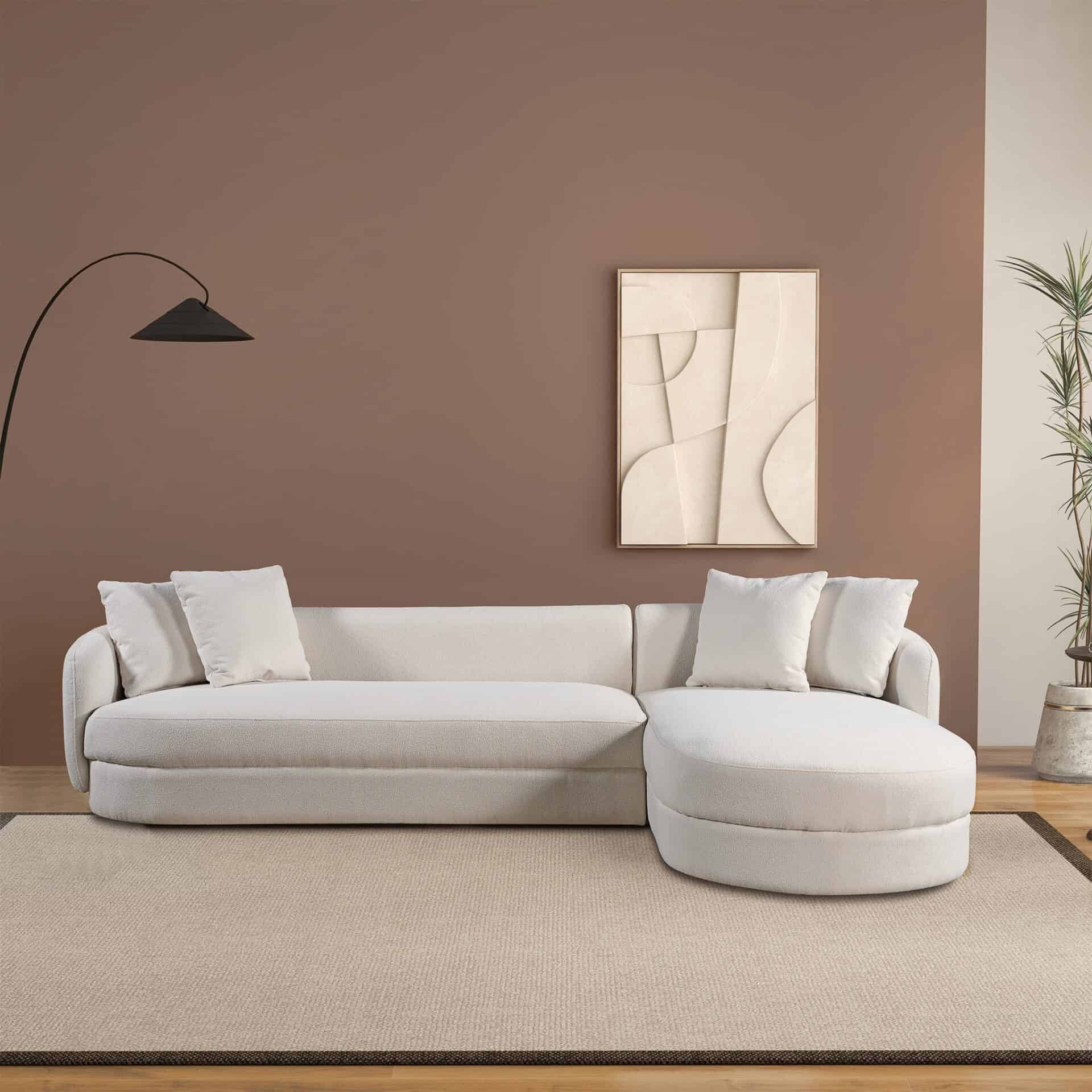 Cream Boucle L-Shaped Sectional Sofa with Chaise 2 Cream Boucle L-Shaped Sectional Sofa with Chaise - Image 2