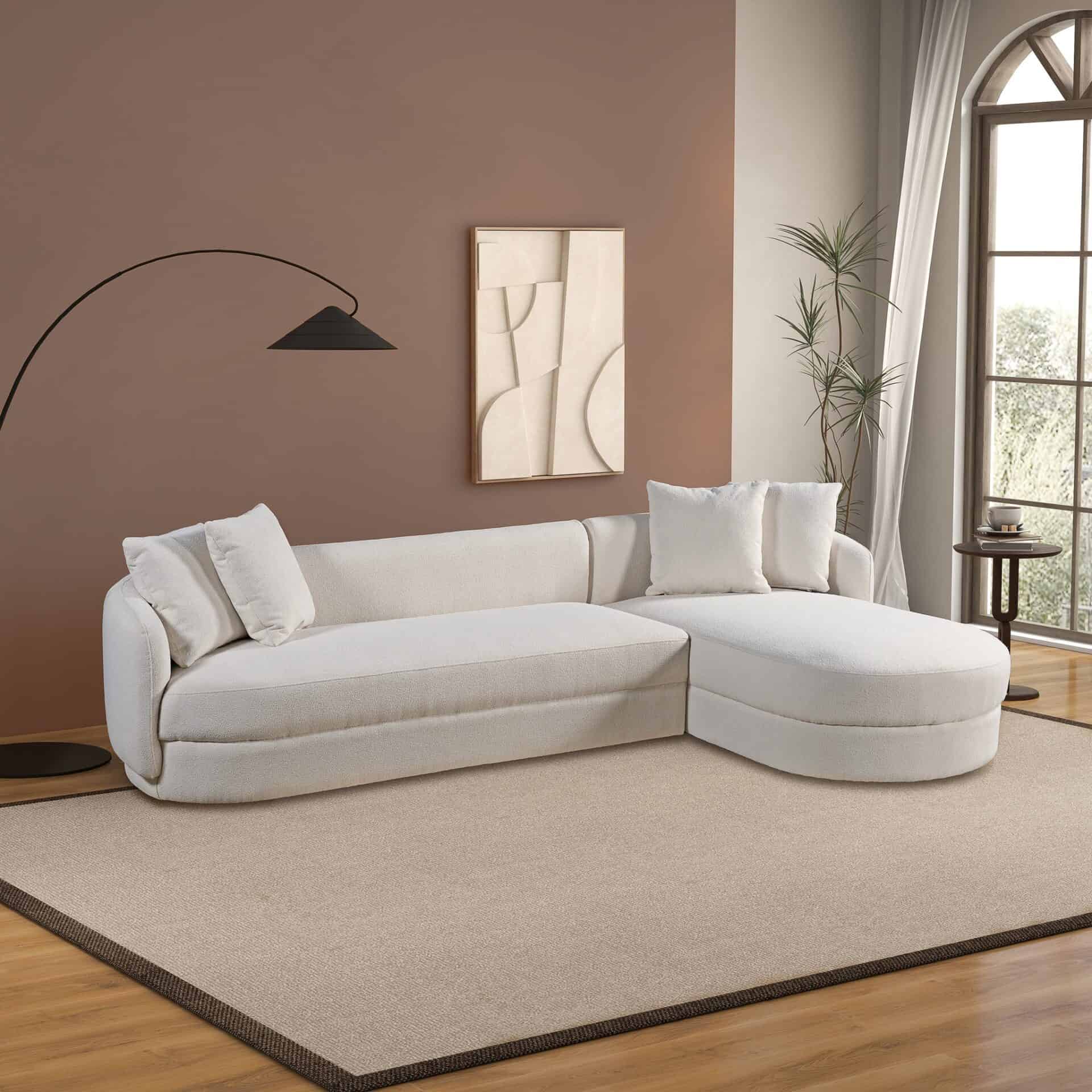 Cream Boucle L-Shaped Sectional Sofa with Chaise 3 Cream Boucle L-Shaped Sectional Sofa with Chaise - Image 3