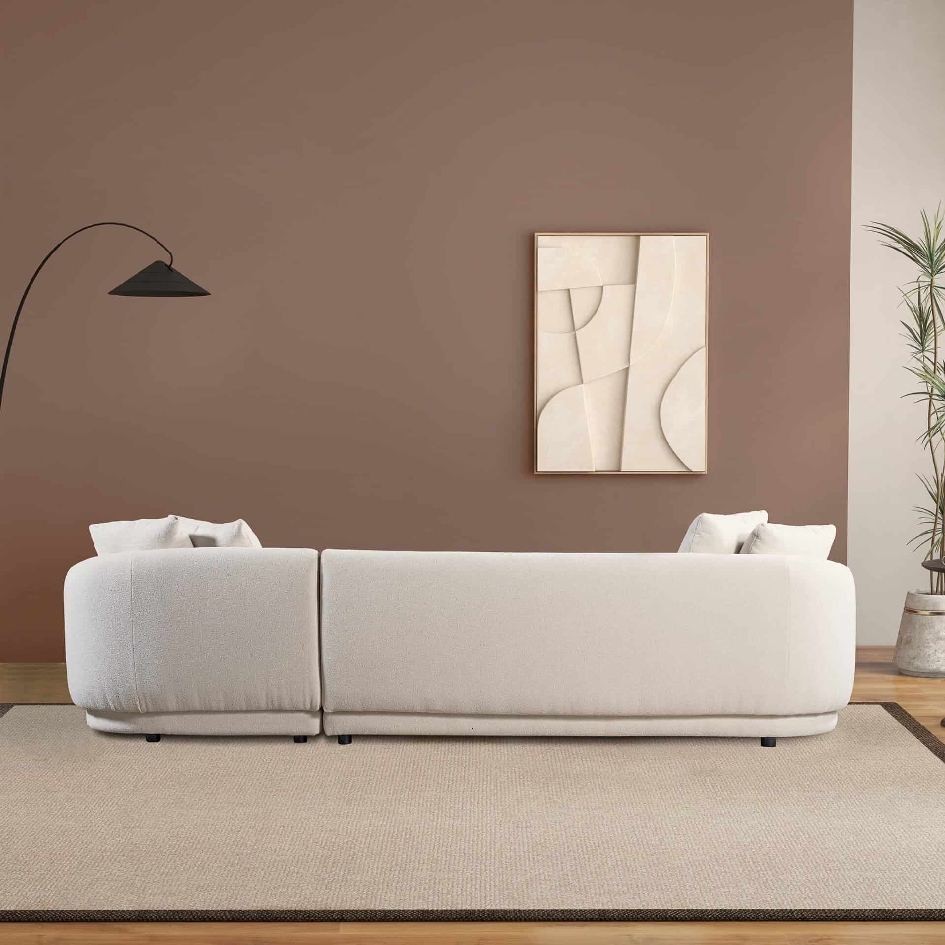 Cream Boucle L-Shaped Sectional Sofa with Chaise 4 Cream Boucle L-Shaped Sectional Sofa with Chaise - Image 4