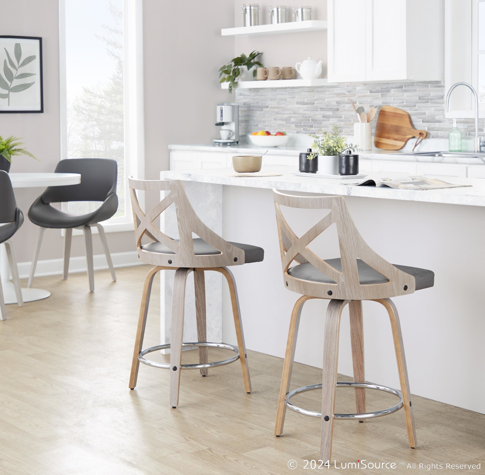 Charlotte 24 Farmhouse Light Grey Swivel Counter Stools (Set of 2) 2 Charlotte 24 Farmhouse Light Grey Swivel Counter Stools (Set of 2) - Image 2