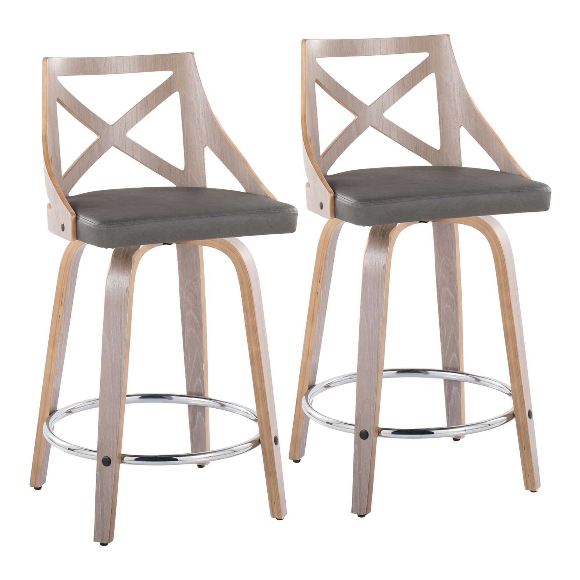 Charlotte 24 Farmhouse Light Grey Swivel Counter Stools (Set of 2) 3 Charlotte 24 Farmhouse Light Grey Swivel Counter Stools (Set of 2) - Image 3