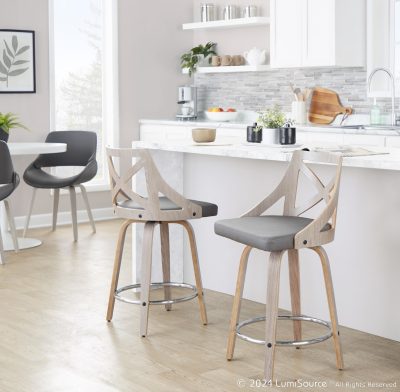 Charlotte 24 Farmhouse Light Grey Swivel Counter Stools (Set of 2)