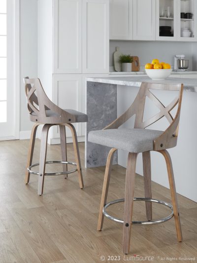 Charlotte 24 Inch Farmhouse Swivel Grey Counter Stools (Set of 2)