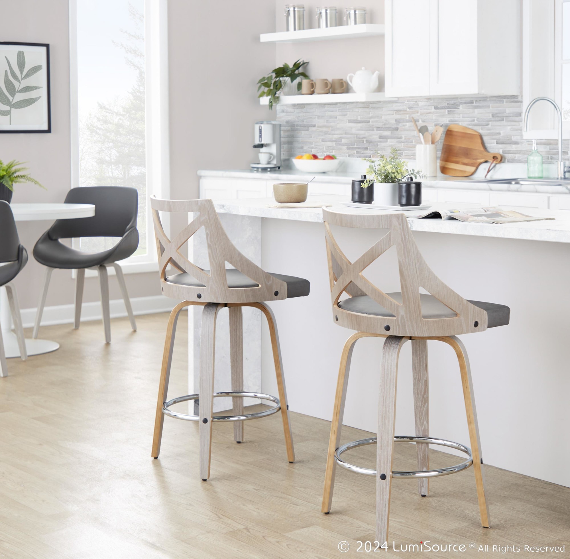 Charlotte 26 Farmhouse Light Grey Swivel Counter Stools (Set of 2) 2 Charlotte 26 Farmhouse Light Grey Swivel Counter Stools (Set of 2) - Image 2