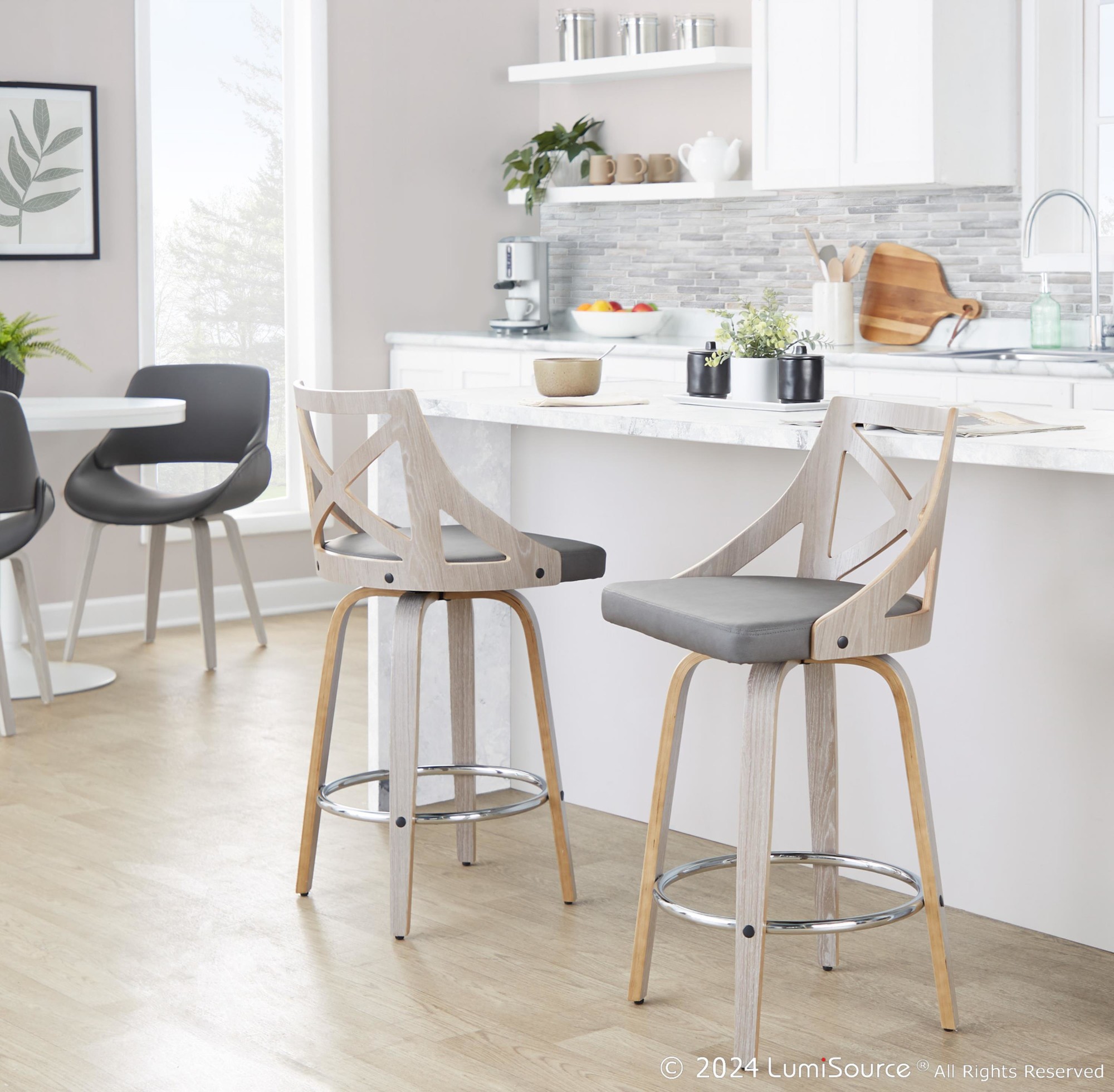Charlotte 26 Farmhouse Light Grey Swivel Counter Stools (Set of 2) 1 Charlotte 26 Farmhouse Light Grey Swivel Counter Stools (Set of 2)