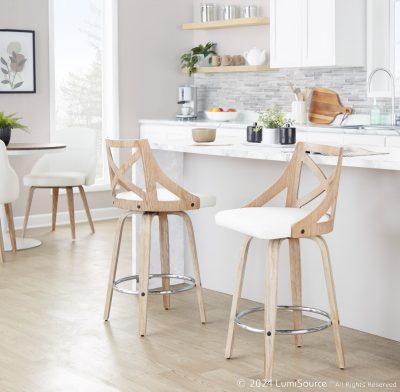 Charlotte 26 Farmhouse Whitewashed Wood Counter Stool (Set of 2)