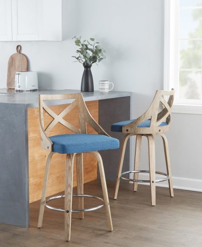 Charlotte 26-Inch Farmhouse Swivel Counter Stool, Blue (Set of 2)