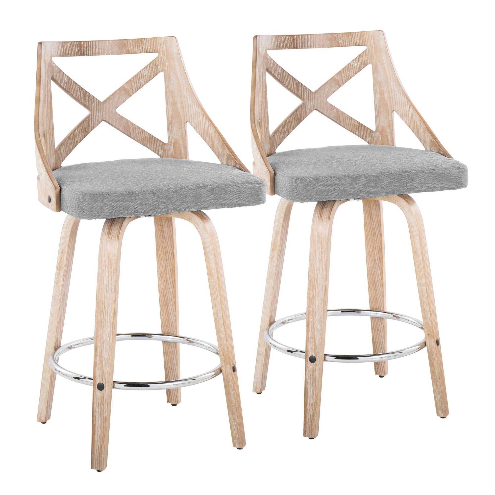 Charlotte 26-Inch Farmhouse Swivel Counter Stools White Washed (Set of 2) 2 Charlotte 26-Inch Farmhouse Swivel Counter Stools White Washed (Set of 2) - Image 2