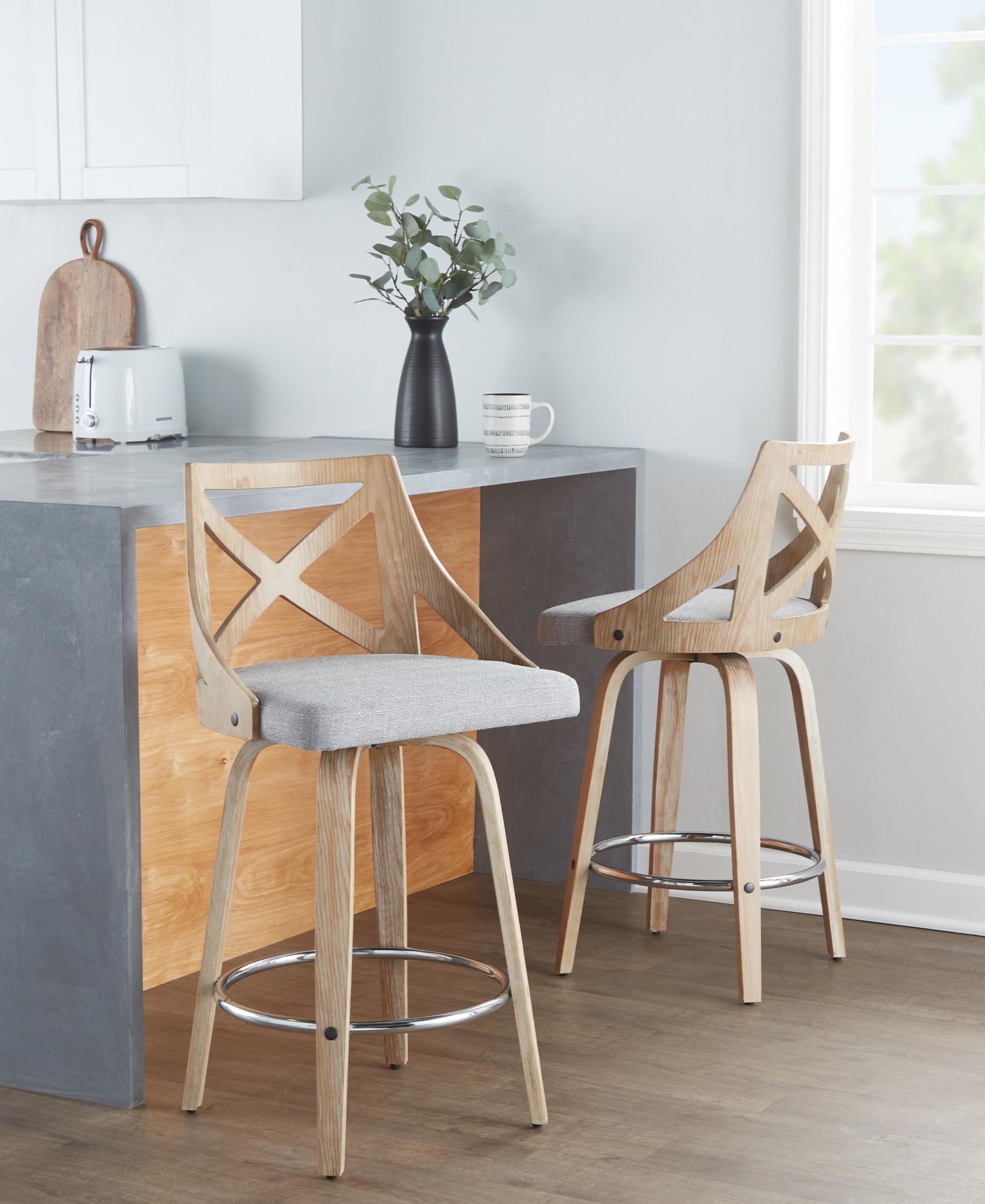 Charlotte 26-Inch Farmhouse Swivel Counter Stools White Washed (Set of 2) 1 Charlotte 26-Inch Farmhouse Swivel Counter Stools White Washed (Set of 2)