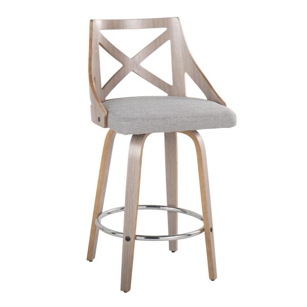Charlotte 26 Inch Light Grey Farmhouse Swivel Counter Stools Set of 2 3