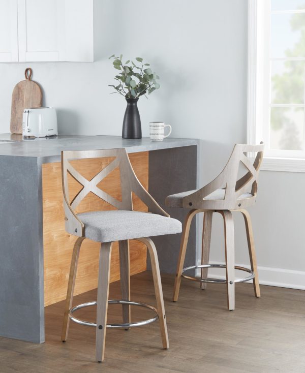 Charlotte 26 Inch Light Grey Farmhouse Swivel Counter Stools Set of 2