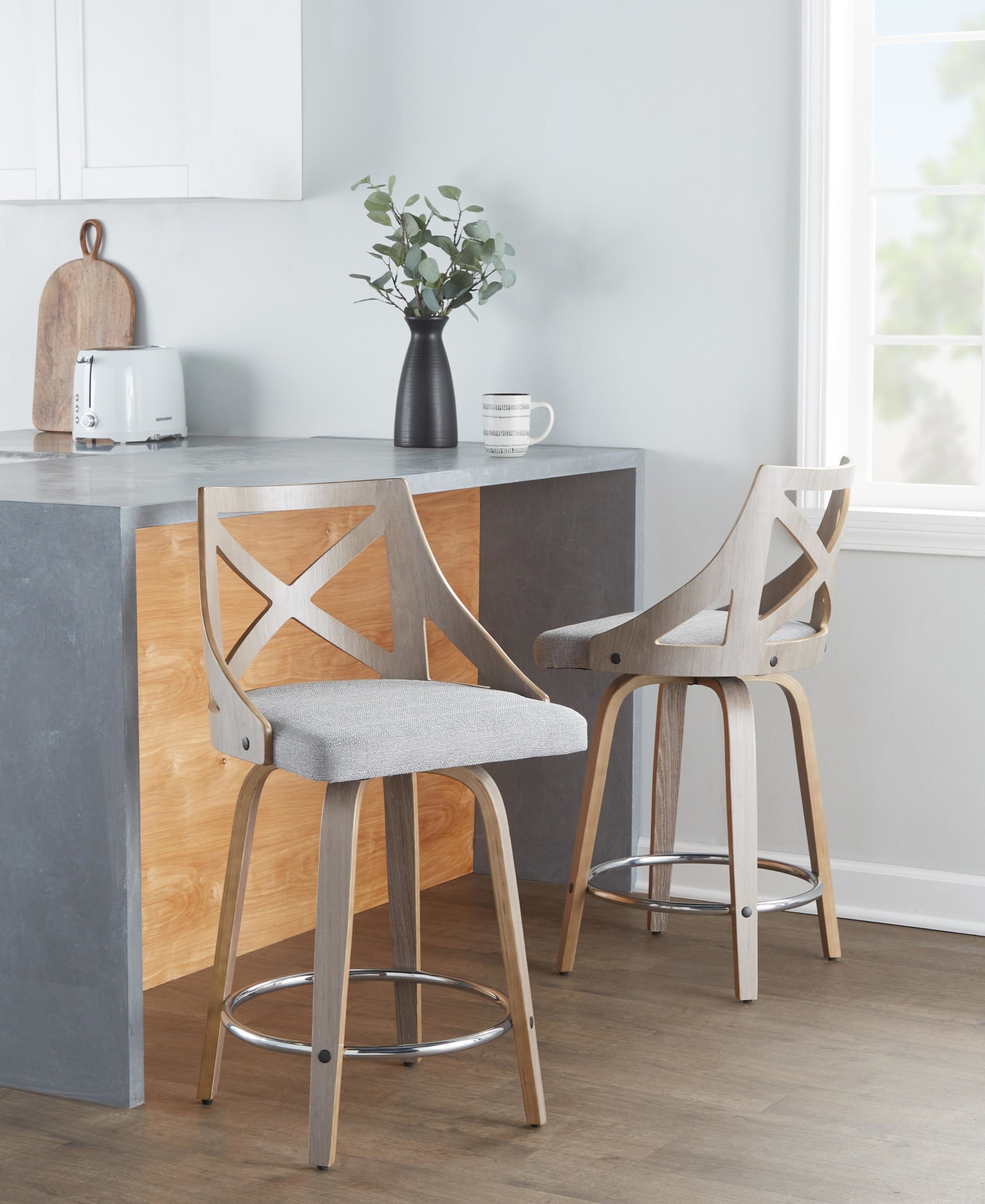 Charlotte 26-Inch Light Grey Farmhouse Swivel Counter Stools (Set of 2) 1 Charlotte 26-Inch Light Grey Farmhouse Swivel Counter Stools (Set of 2)