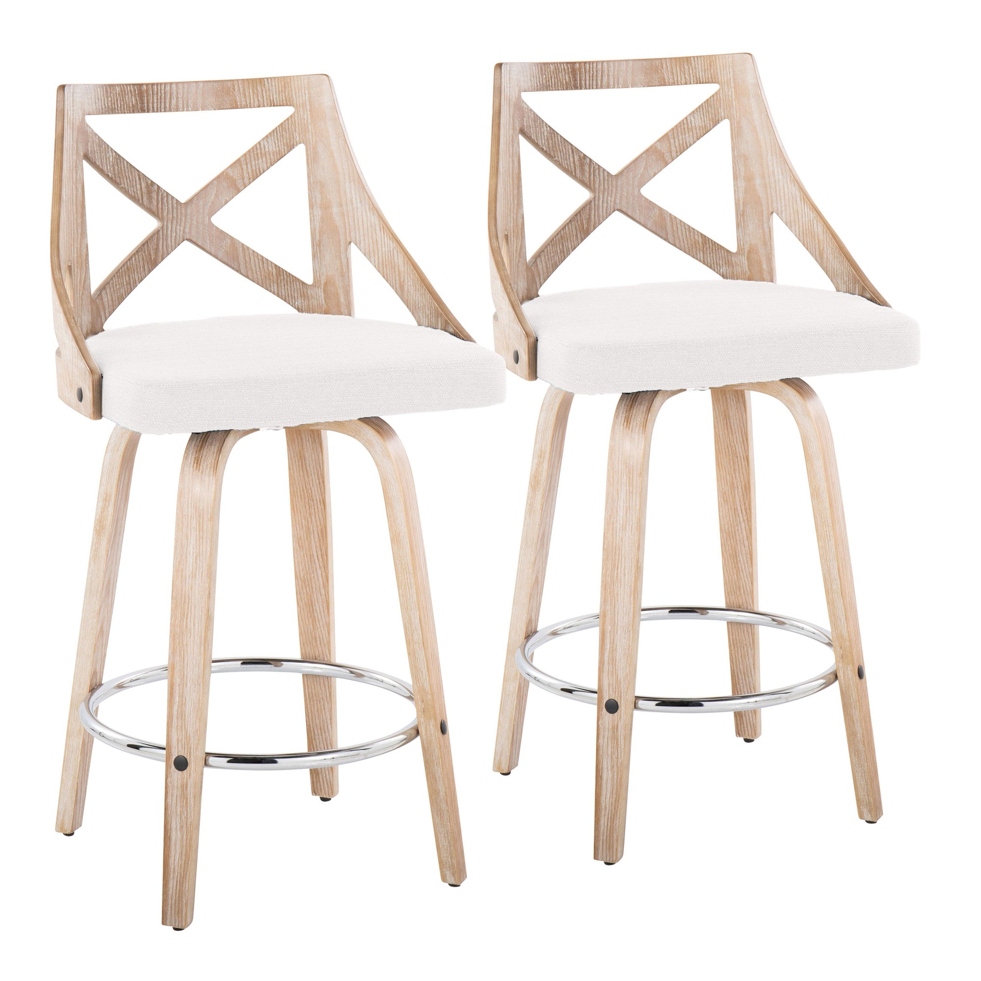 Charlotte 26-Inch White Washed Farmhouse Swivel Counter Stools (Set of 2) 2 Charlotte 26-Inch White Washed Farmhouse Swivel Counter Stools (Set of 2) - Image 2
