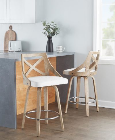 Charlotte 26-Inch White Washed Farmhouse Swivel Counter Stools (Set of 2)